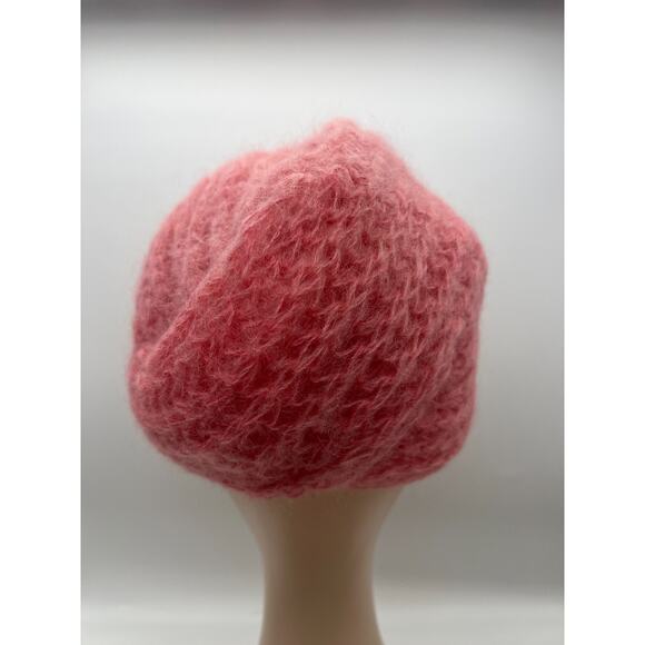 Vintage Italian Pink Crochet Wool Mohair Back Swept Hat Medium Womens - Picture 4 of 7